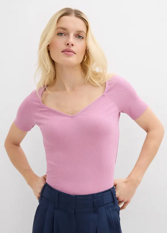 Ribbstickad topp i viskosmix, bonprix