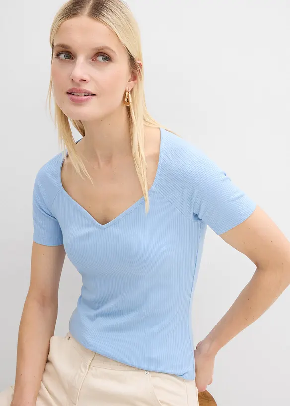 Ribbstickad topp i viskosmix, bonprix