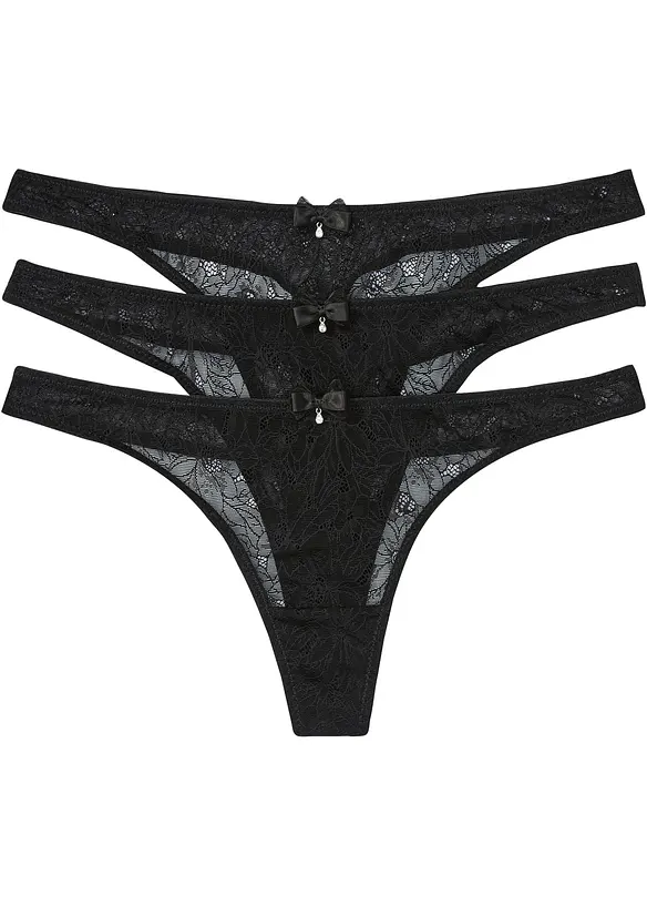 Stringtrosa av elegant spets (3-pack), bonprix