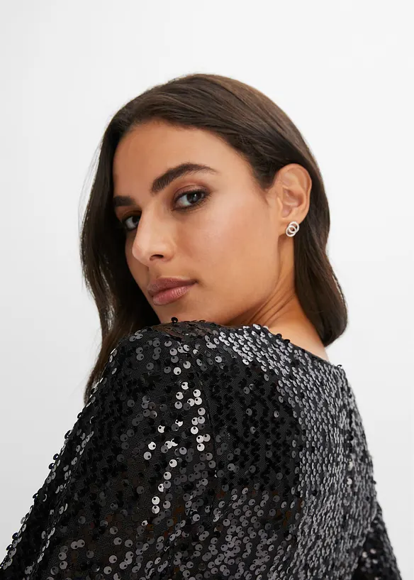 Paljettkl&auml;nning med trumpet&auml;rmar, bonprix