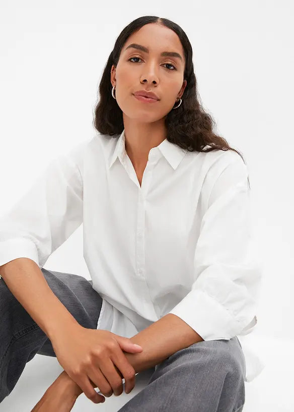 Oversizeskjorta i bomull med 3/4-&auml;rm, bonprix