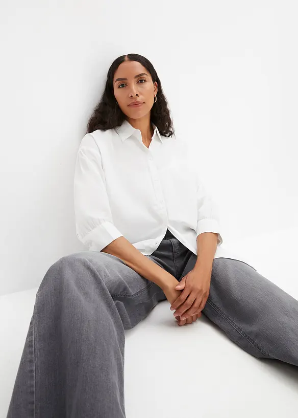 Oversizeskjorta i bomull med 3/4-&auml;rm, bonprix