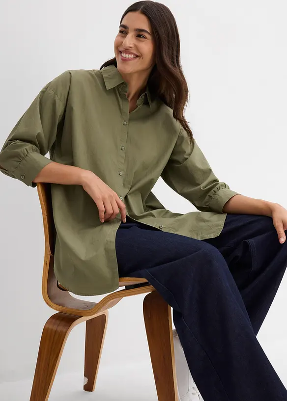 Oversizeskjorta i bomull med 3/4-&auml;rm, bonprix