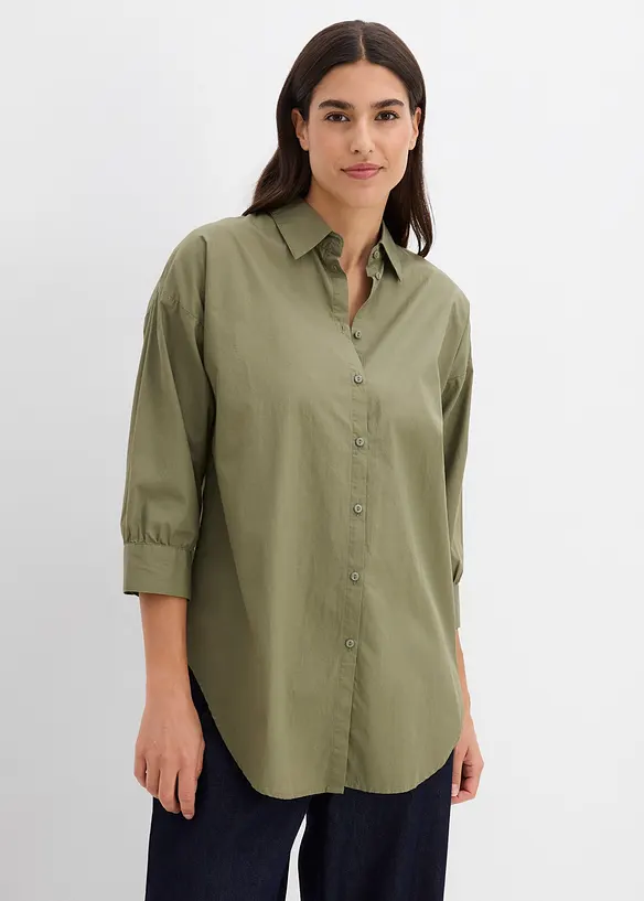 Oversizeskjorta i bomull med 3/4-&auml;rm, bonprix