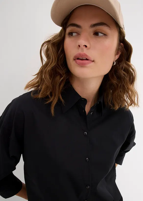 Oversizeskjorta i bomull med 3/4-&auml;rm, bonprix