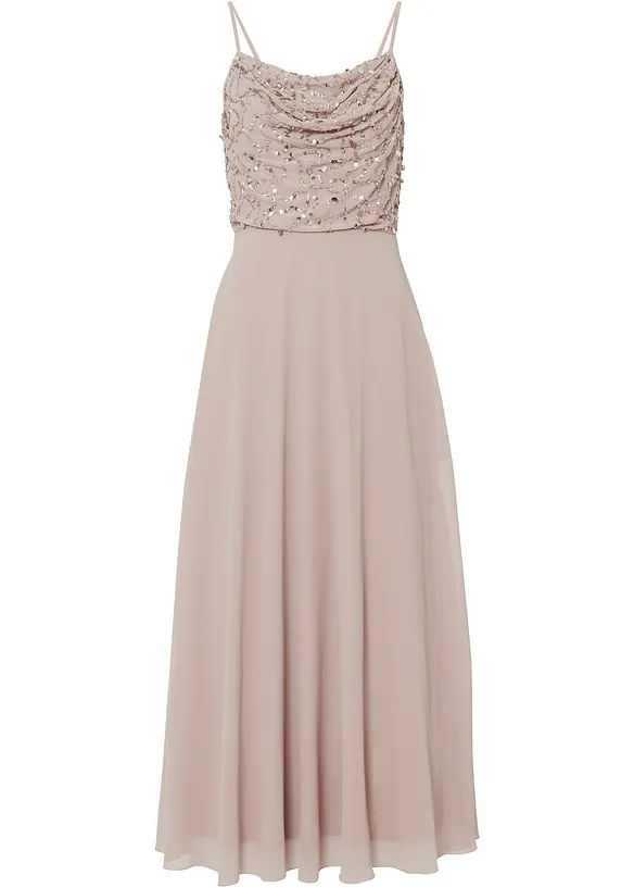 Kl&auml;nning med smala axelband och paljettapplikation, bonprix