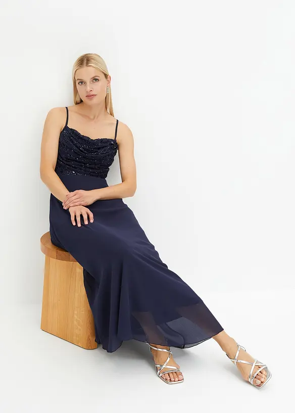 Kl&auml;nning med smala axelband och paljettapplikation, bonprix