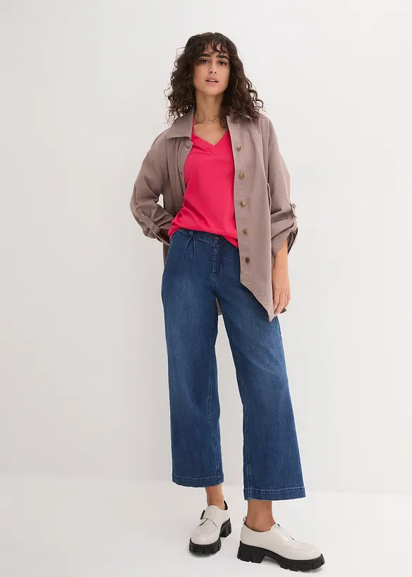 Vid l&aring;ng topp med V-ringning (5-pack), kort&auml;rmad, bonprix