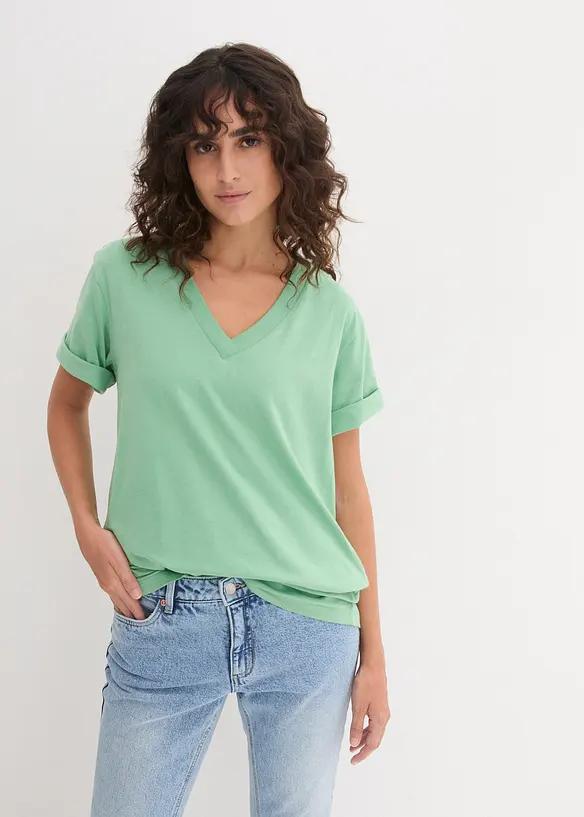 Vid l&aring;ng topp med V-ringning (5-pack), kort&auml;rmad, bonprix