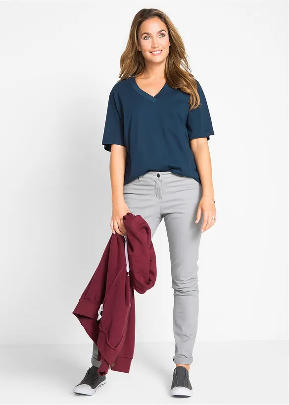 Vid l&aring;ng topp med V-ringning (5-pack), kort&auml;rmad, bonprix