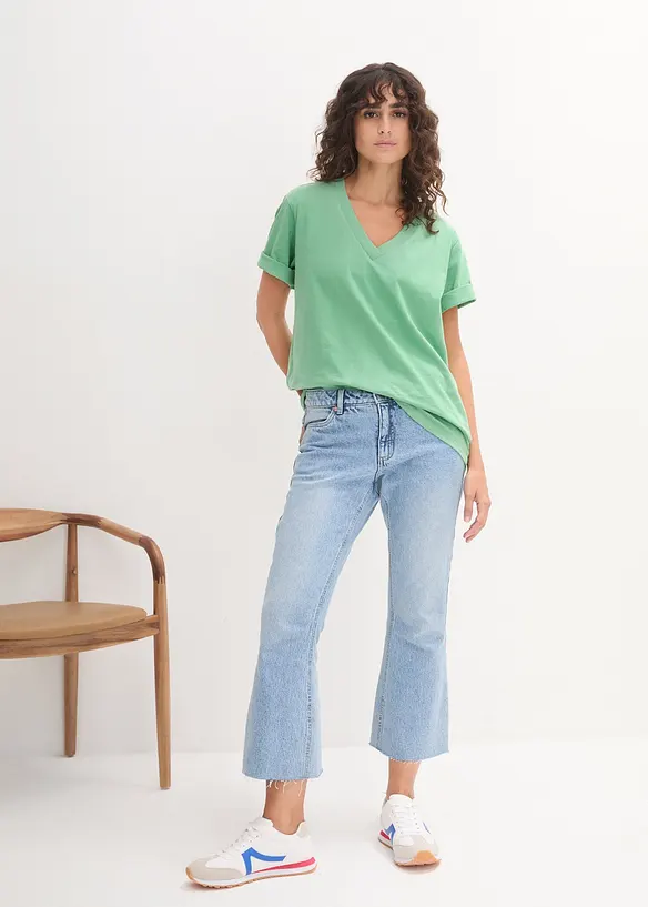 Vid l&aring;ng topp med V-ringning (5-pack), kort&auml;rmad, bonprix