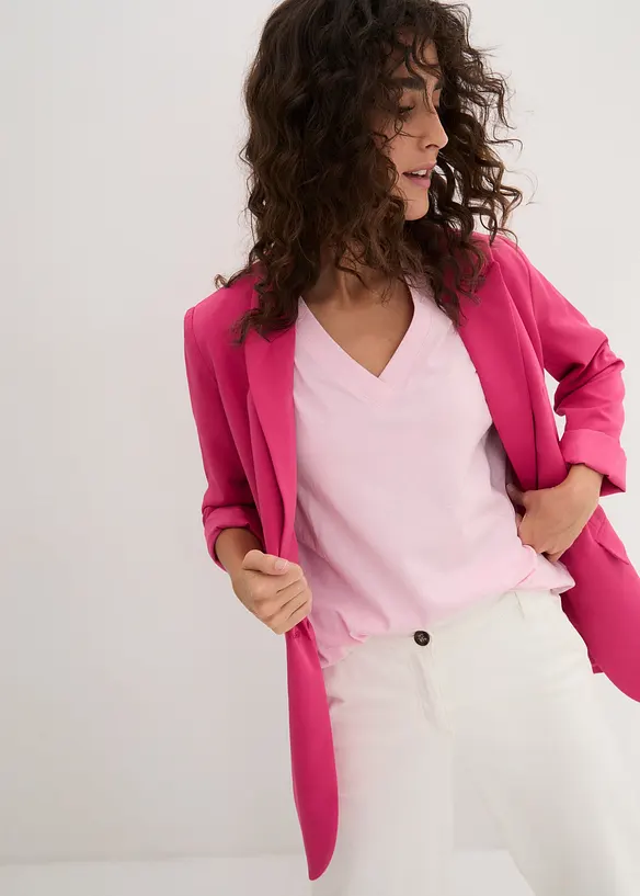 Vid l&aring;ng topp med V-ringning (5-pack), kort&auml;rmad, bonprix