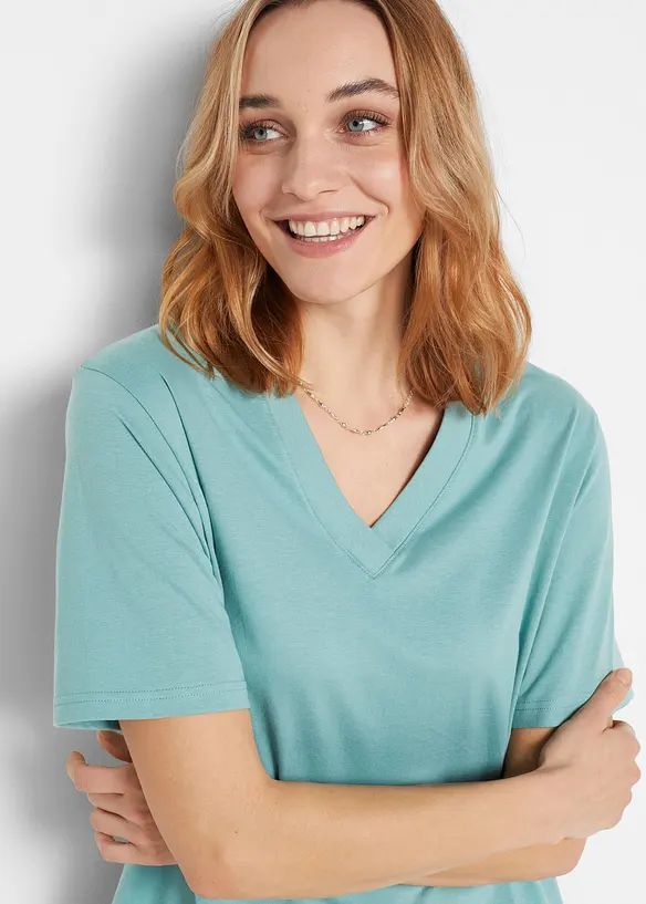 Vid l&aring;ng topp med V-ringning (5-pack), kort&auml;rmad, bonprix