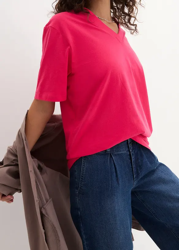 Vid l&aring;ng topp med V-ringning (5-pack), kort&auml;rmad, bonprix