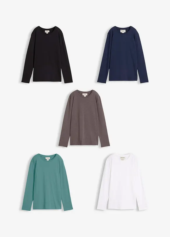 L&aring;ng&auml;rmad T-shirt med ekologisk bomull (5-pack), bonprix