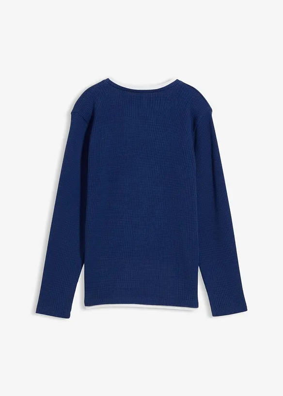 L&aring;ng&auml;rmad T-shirt i v&aring;fflad bomull med 2-i-1-look, bonprix