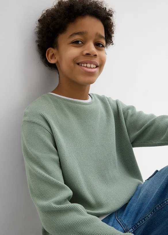 L&aring;ng&auml;rmad T-shirt i bomull med 2-i-1-look, bonprix