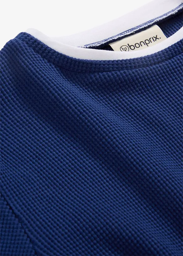 L&aring;ng&auml;rmad T-shirt i v&aring;fflad bomull med 2-i-1-look, bonprix