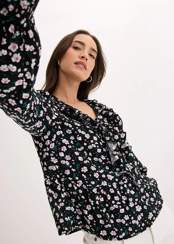 Blus i fintr&aring;dig viskos, bonprix