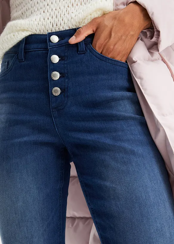 Fodrade jeans i boyfriendmodell med mjuk insida Mid Waist, bonprix