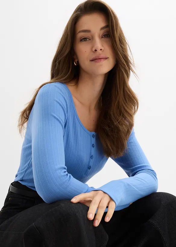 Ribbad l&aring;ng&auml;rmad topp, bonprix