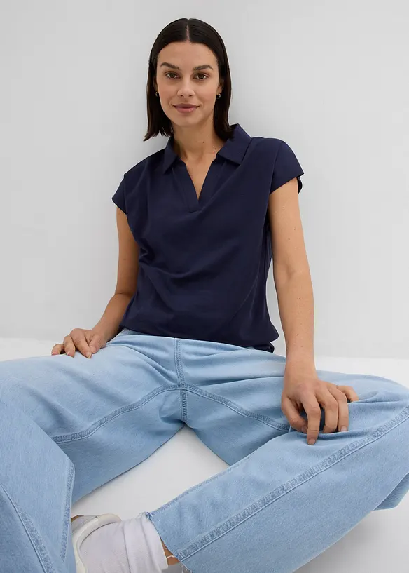 Topp med &ouml;ppen tenniskrage, bonprix