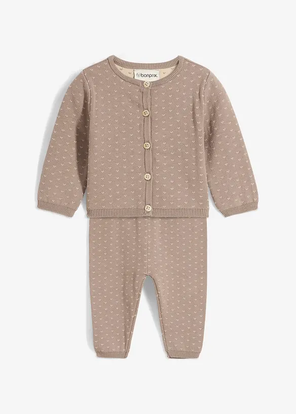 Jacka och byxa av stickad bomullsmix (2 delar), bonprix