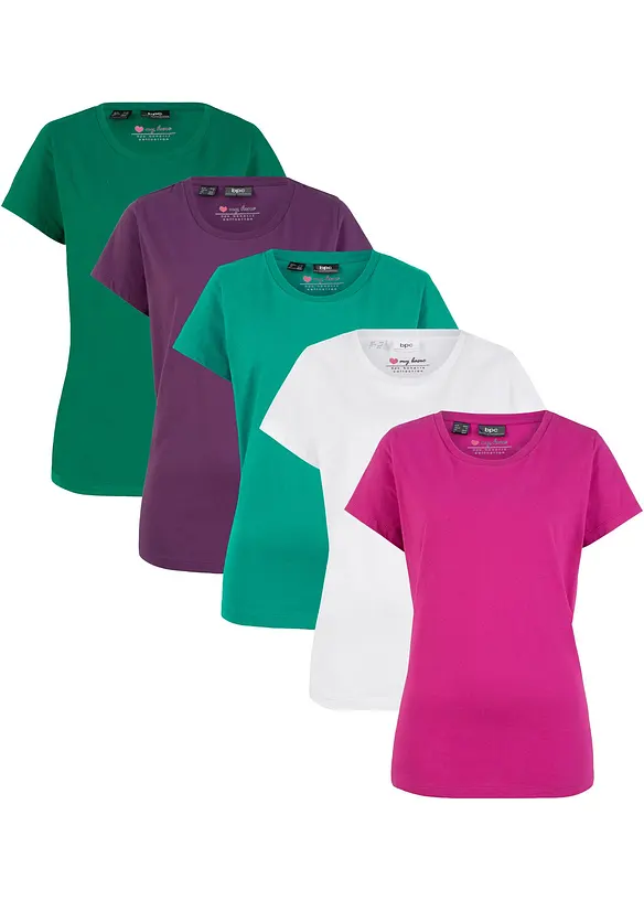 T-shirt med rund halsringning (5-pack), bonprix