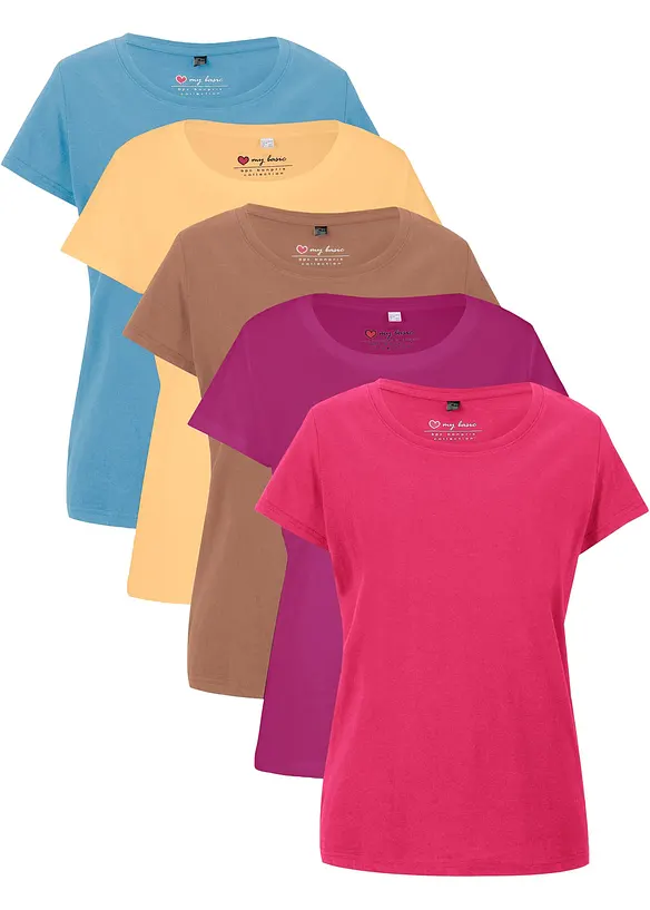 T-shirt med rund halsringning (5-pack), bonprix