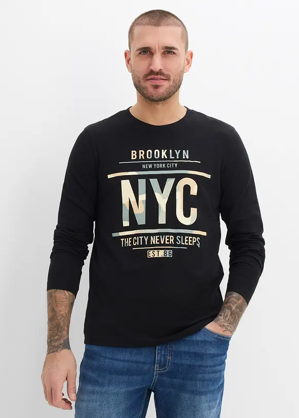 L&aring;ng&auml;rmad T-shirt i ekologisk bomull, smal passform, bonprix