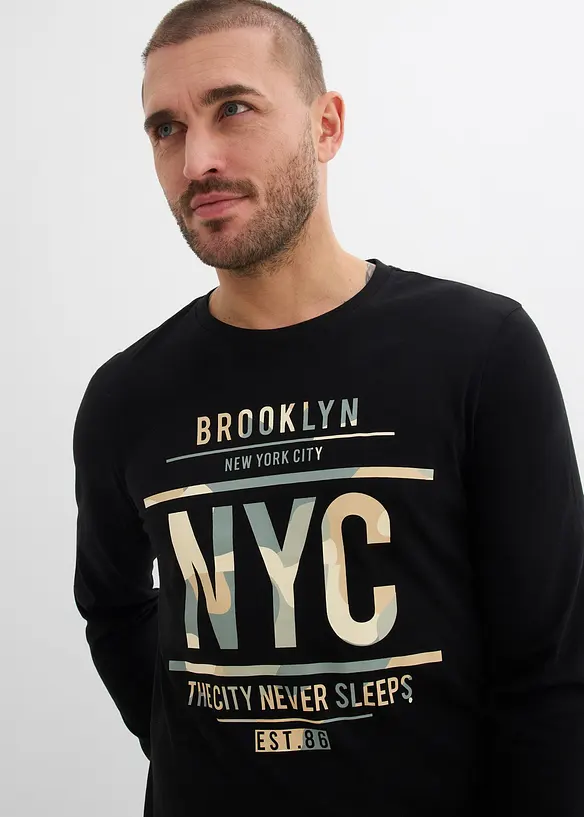 L&aring;ng&auml;rmad T-shirt i ekologisk bomull, smal passform, bonprix