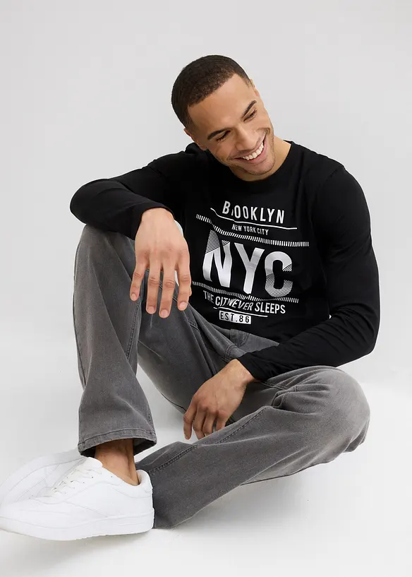 L&aring;ng&auml;rmad T-shirt i ekologisk bomull, smal passform, bonprix