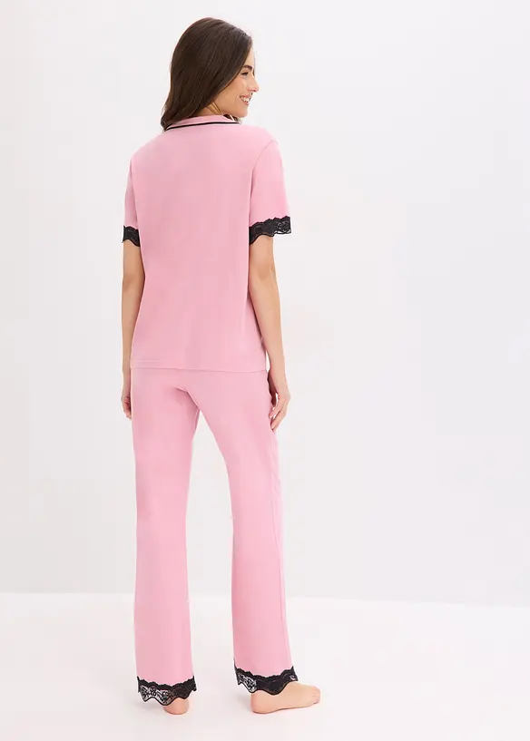 Pyjamas i mjuk viskosmix med knappsl&aring;, bonprix