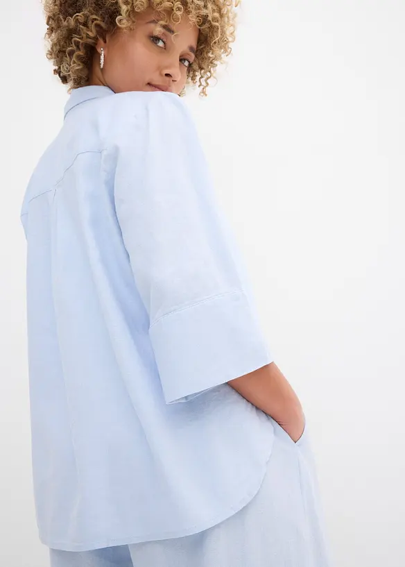 Skjortblus i svalkande linnemix, bonprix