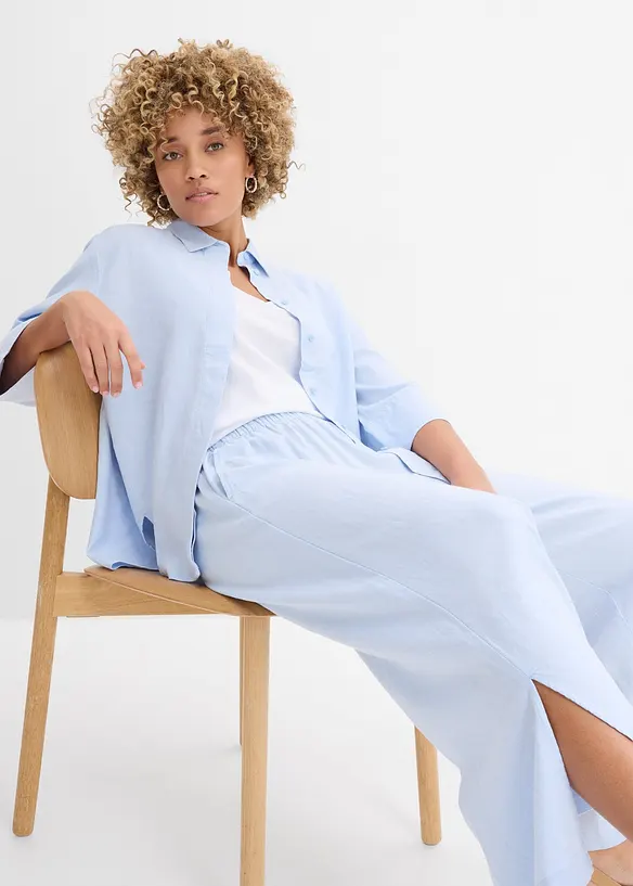 Skjortblus i svalkande linnemix, bonprix