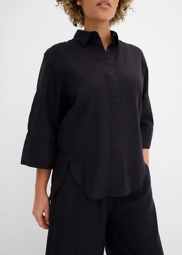 Skjortblus i svalkande linnemix, bonprix