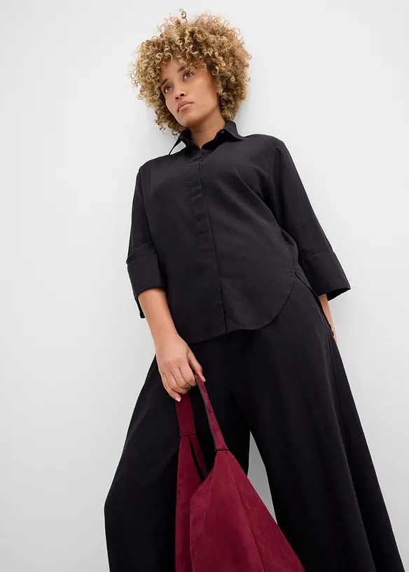 Skjortblus i svalkande linnemix, bonprix