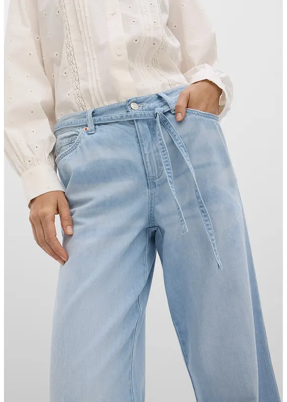 Wide Leg Jeans, Mid Waist, med knytsk&auml;rp, bonprix