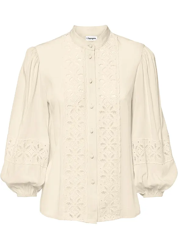 Blus med spets i mjuk viskosmix, bonprix