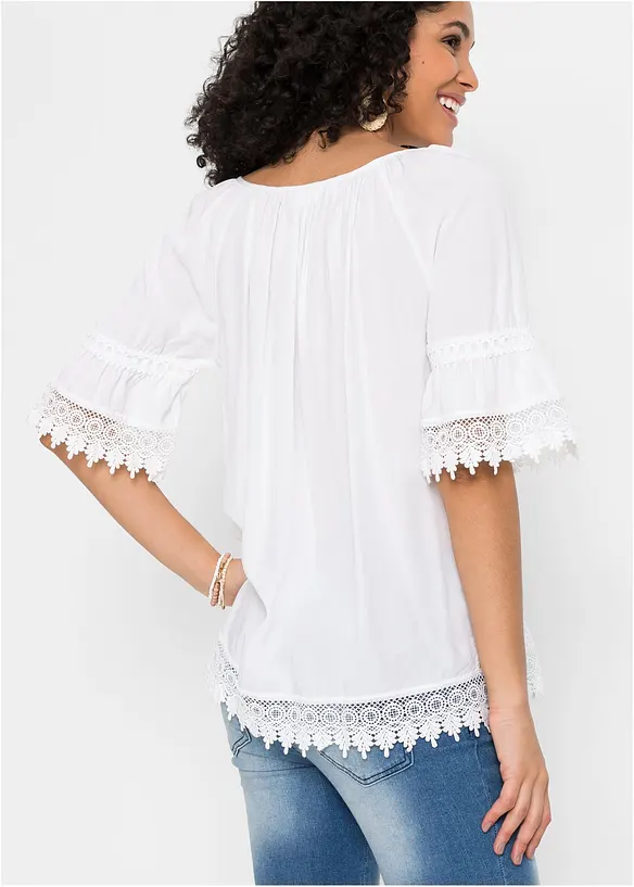 Tunika med spets i mjuk viskos, bonprix