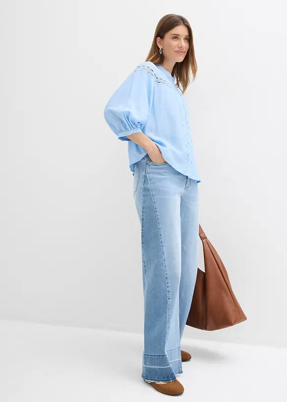 Bomullsblus med broderi, bonprix