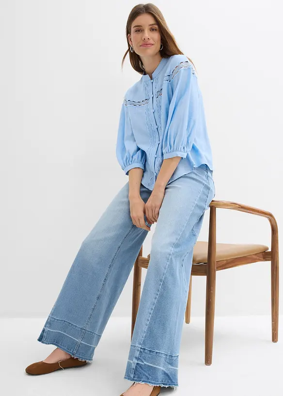 Bomullsblus med broderi, bonprix