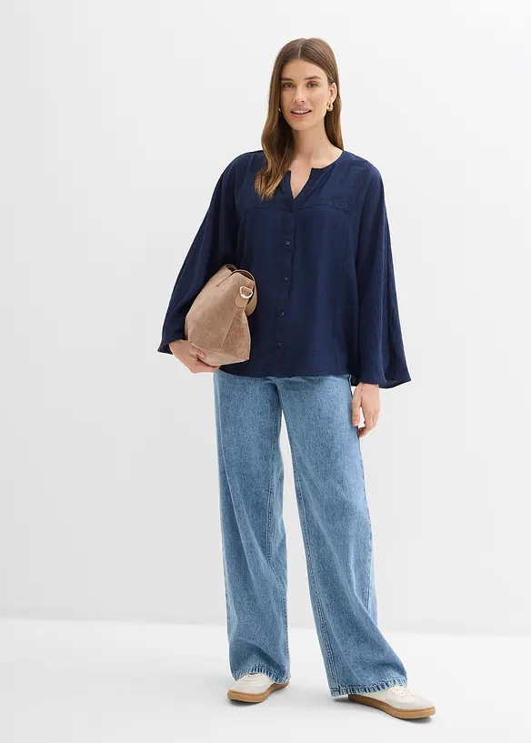 Blus i bomull med vida &auml;rmar, bonprix