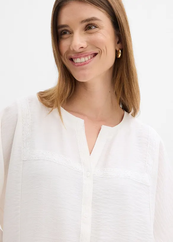 Blus i bomull med vida &auml;rmar, bonprix
