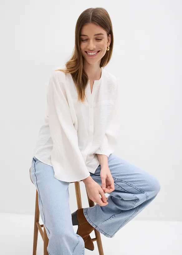 Blus i bomull med vida &auml;rmar, bonprix