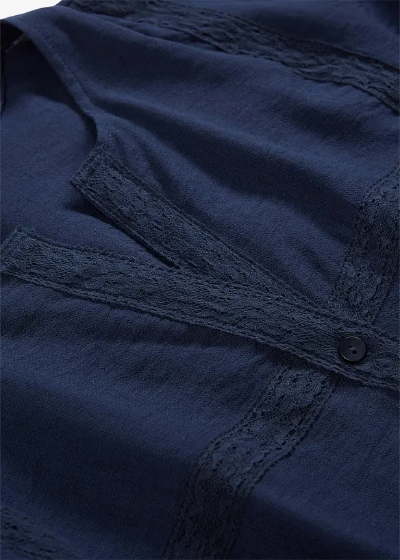 Blus i bomull med vida &auml;rmar, bonprix