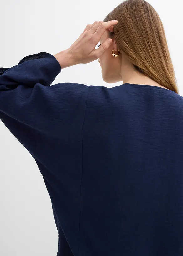 Blus i bomull med vida &auml;rmar, bonprix