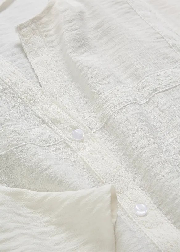 Blus i bomull med vida &auml;rmar, bonprix