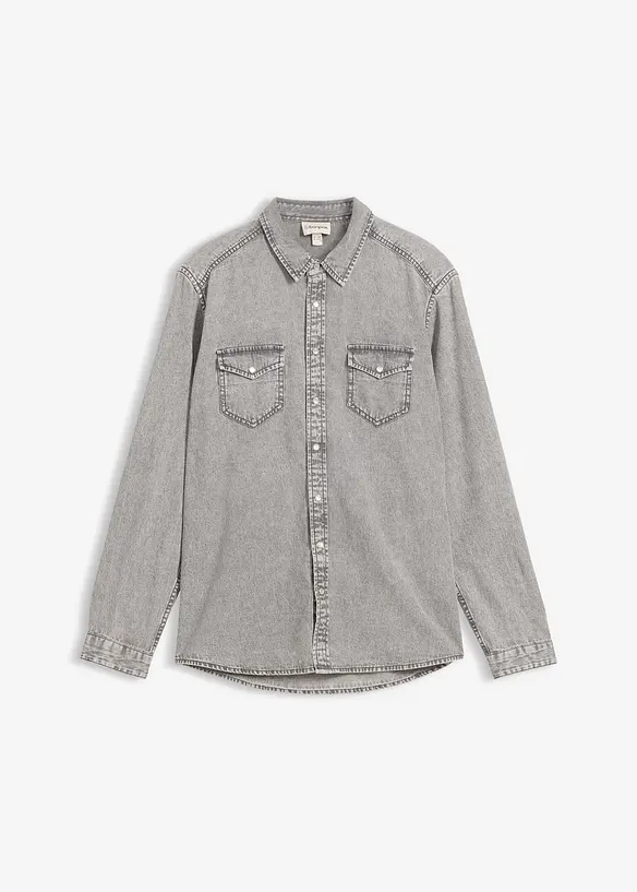 L&aring;ng&auml;rmad jeansskjorta i ekologisk bomull, bonprix
