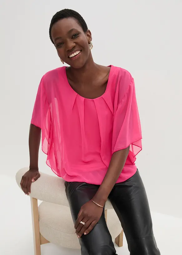 Chiffongblus med linne, bonprix